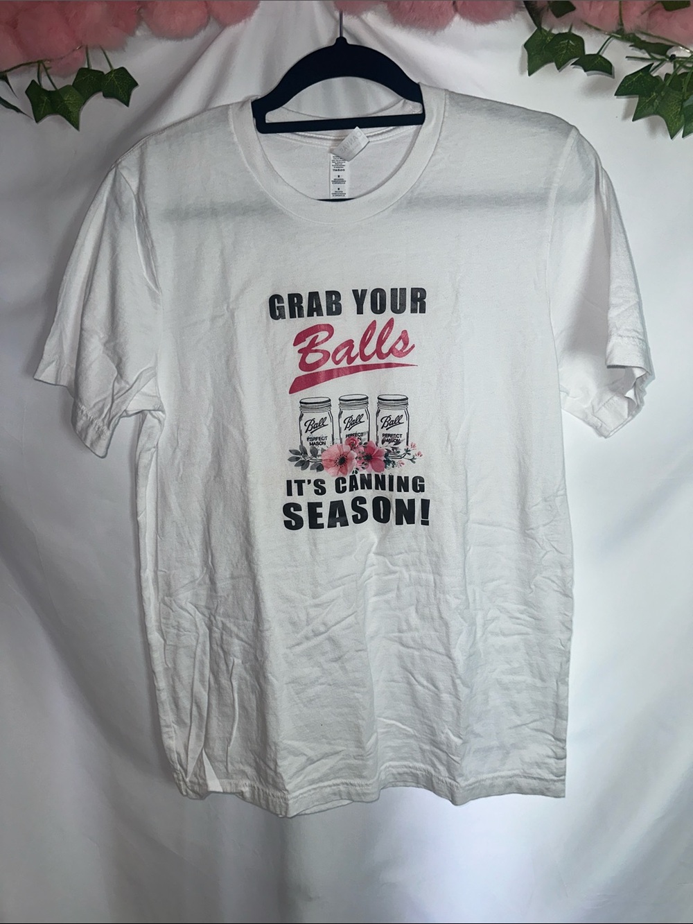 Bella Canvas White Tee with Pink & Black Canning Graphic
